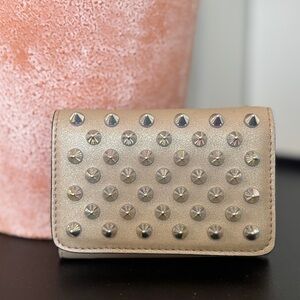 Christian Louboutin Panettone Tri Fold Wallet Leche Beige w/Loubinthesky Spikes